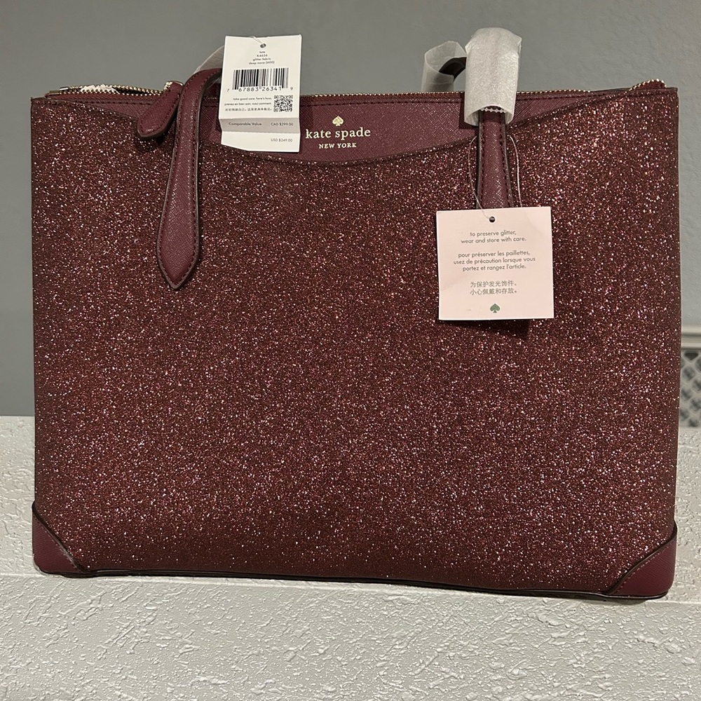 Kate Spade Glitter Tote Bag - Burgundy
